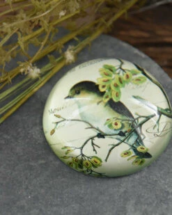 Brocante Glazen Halve Bol Vogel Op Tak, Groot -Mode-Woondecoratiewinkel brocante glazen halve bol vogel op tak groot 2