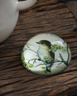 Brocante Glazen Halve Bol Vogel Op Tak, Groot -Mode-Woondecoratiewinkel brocante glazen halve bol vogel op tak groot 3