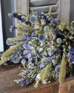 Droogbloemen Boeket Met Hortensia En Kogeldistels Groen Blauw