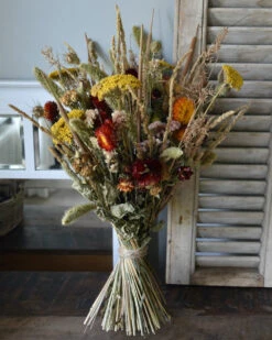 Droogbloemen Plukboeket In Naturel, Oranje/rood, Warm Geel En Groen