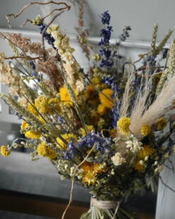 Gelaagd Droogbloemen Boeket Naturel Geel Blauw Groen