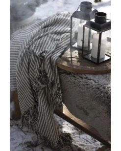 Geweven Sprei Olijfgroen Gebroken Wit Gestreept Met Kwastjes, IB Laursen -Mode-Woondecoratiewinkel geweven sprei olijfgroen gebroken wit gestreept met kwastjes ib laursen 3