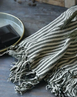 Geweven Sprei Olijfgroen Gebroken Wit Gestreept Met Kwastjes, IB Laursen -Mode-Woondecoratiewinkel geweven sprei olijfgroen gebroken wit gestreept met kwastjes ib laursen 7