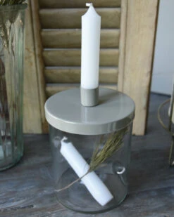 Glazen Pot Met Grijs Metalen Kaarsen Inzet, IB Laursen