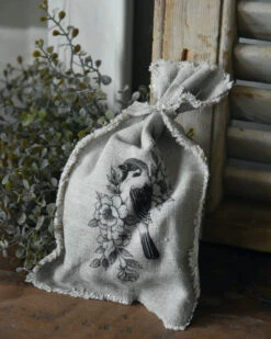 Mode-Woondecoratiewinkel -Mode-Woondecoratiewinkel linnen geurzakje met vogel op bloesem tak shabby 1